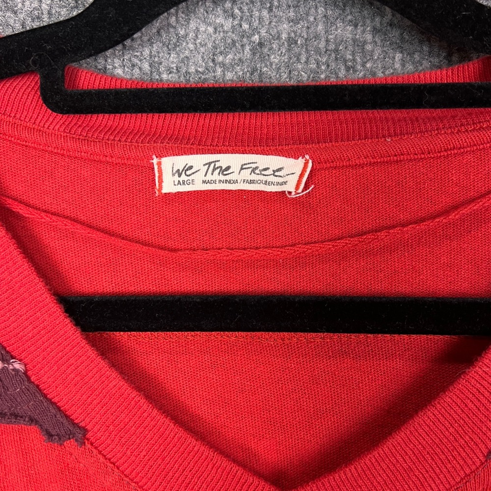 We The Free Free People Los Angeles 21 Jersey T-Shirt Red Womens Large Beaded - Picture 4 of 8